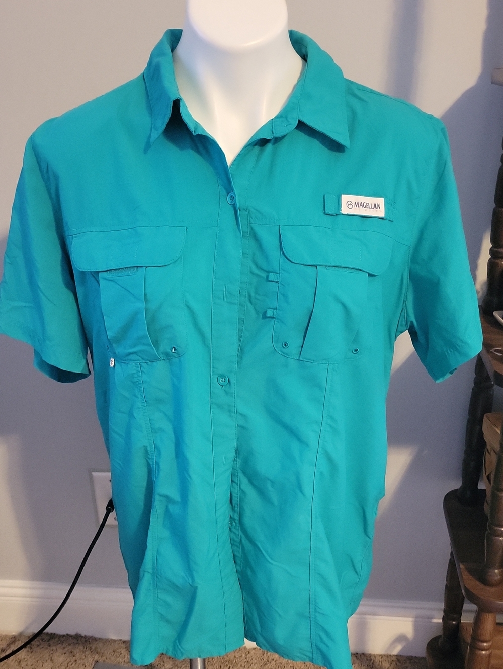 Magellan Outdoors Teal Fish Gear Angler Fit Shirt...size XL